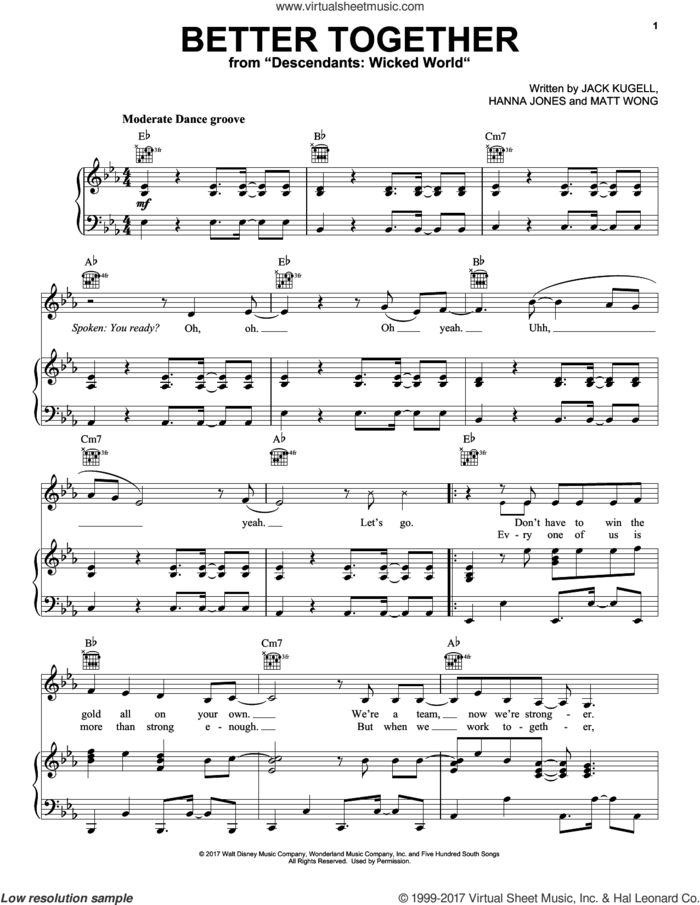 Better Together (from Disney's Descendants 2) sheet music for voice, piano or guitar by Matt Wong, Hanna Jones and Jack Kugell, intermediate skill level