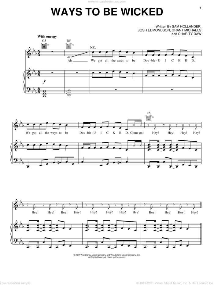 Ways to Be Wicked (from Disney's Descendants 2) sheet music for voice, piano or guitar by Josh Edmondson, Charity Daw, Grant Michaels and Sam Hollander, intermediate skill level