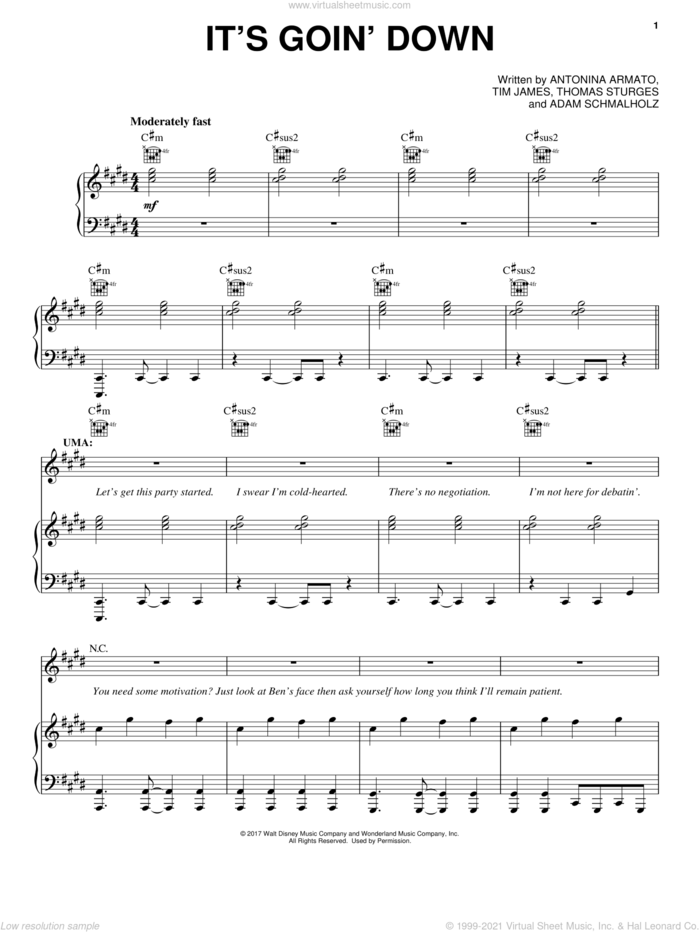 It's Goin' Down (from Disney's Descendants 2) sheet music for voice, piano or guitar by Tim James, Adam Schmalholz, Antonina Armato and Thomas Sturges, intermediate skill level