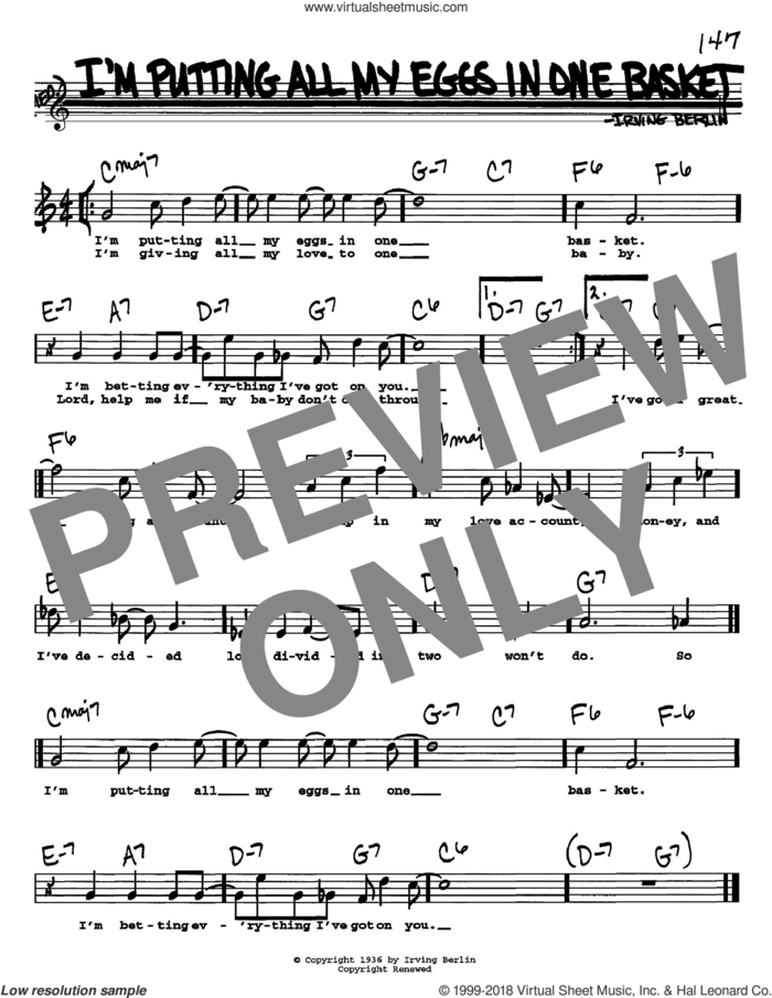 I'm Putting All My Eggs In One Basket sheet music for voice and other instruments  by Irving Berlin, intermediate skill level