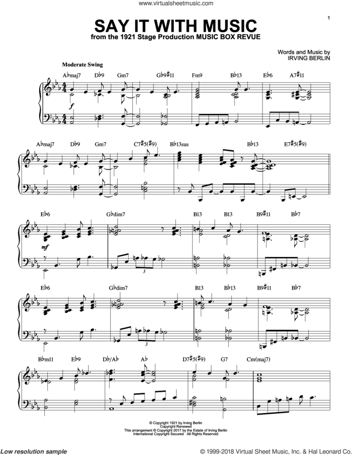 Say It With Music [Jazz version] sheet music for piano solo by Irving Berlin, intermediate skill level