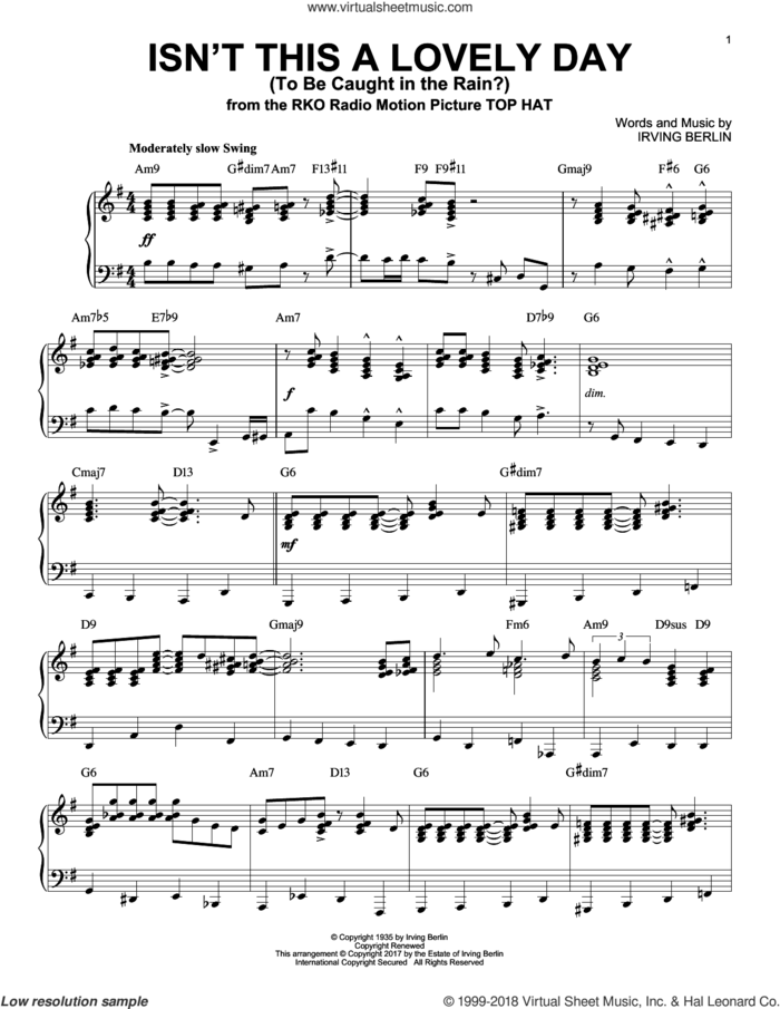 Isn't This A Lovely Day (To Be Caught In The Rain?) [Jazz version] sheet music for piano solo by Irving Berlin, intermediate skill level