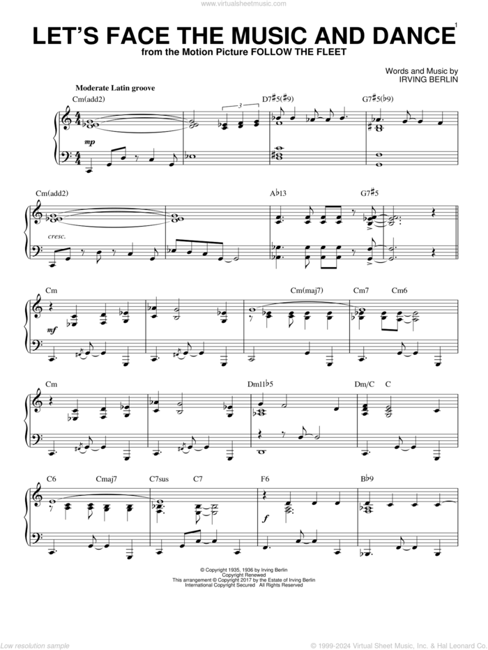 Let's Face The Music And Dance [Jazz version] sheet music for piano solo by Irving Berlin and Dick Hyman, intermediate skill level