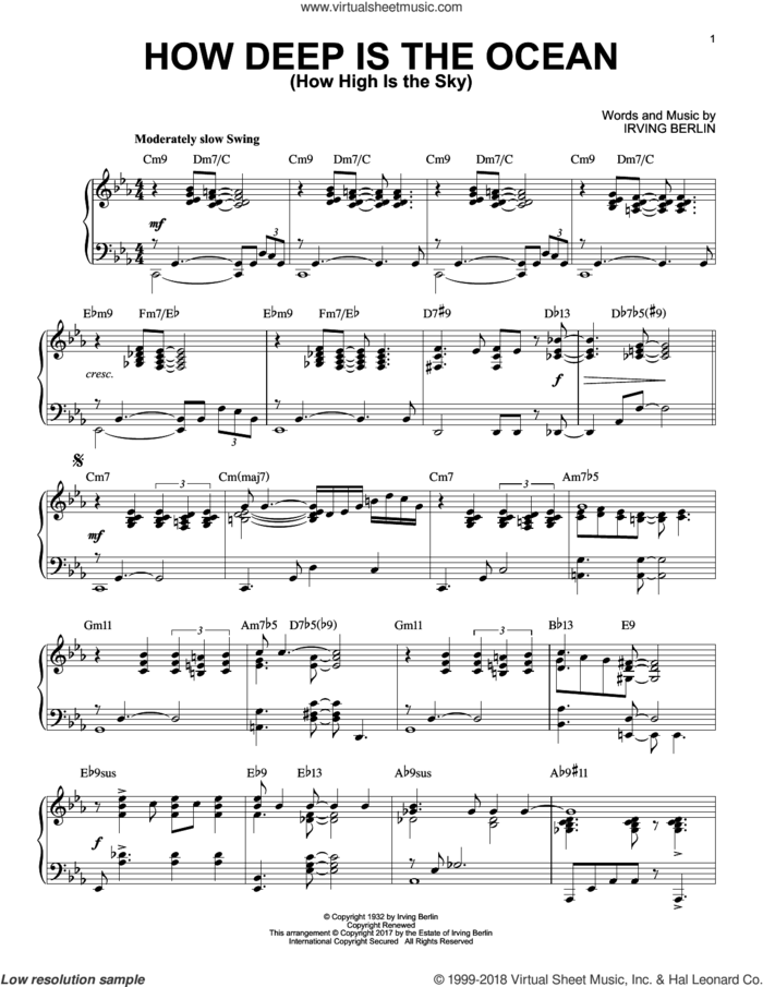 How Deep Is The Ocean (How High Is The Sky) [Jazz version] sheet music for piano solo by Irving Berlin and Ben Webster, intermediate skill level