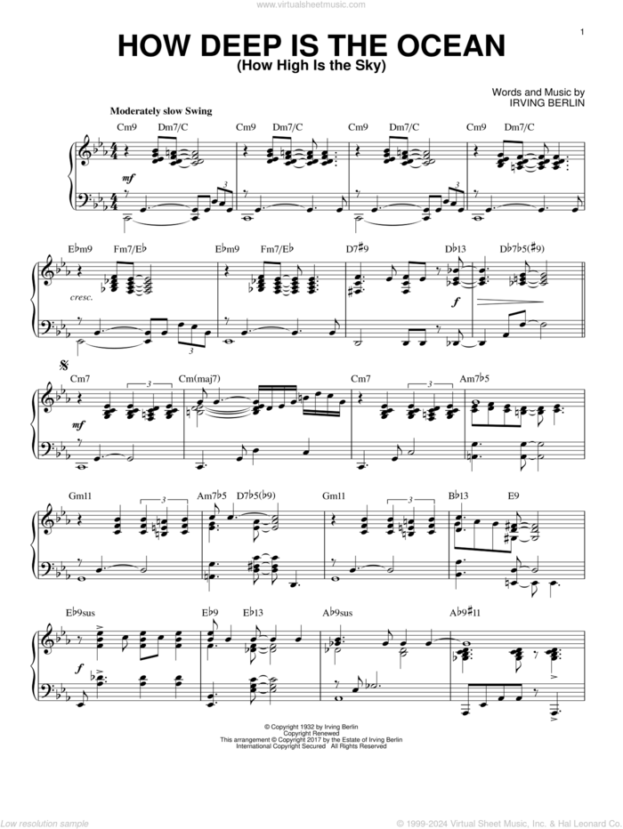 How Deep Is The Ocean (How High Is The Sky) [Jazz version] sheet music for piano solo by Irving Berlin and Ben Webster, intermediate skill level