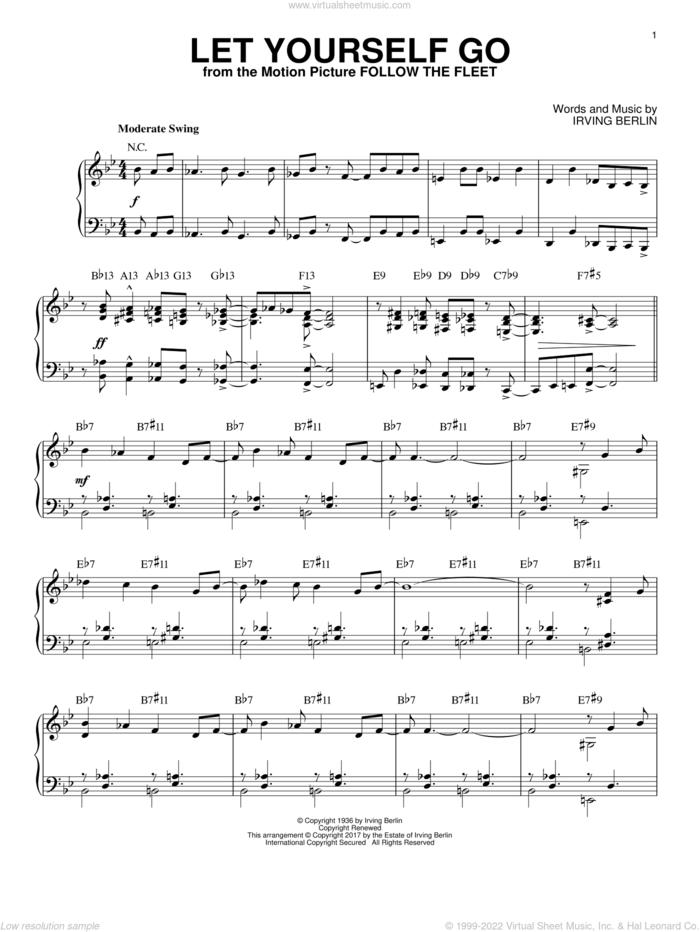Let Yourself Go [Jazz version] sheet music for piano solo by Irving Berlin, intermediate skill level