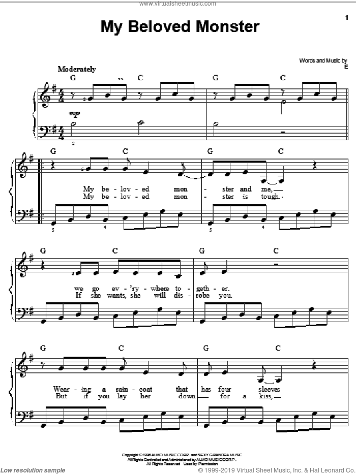 My Beloved Monster sheet music for piano solo by Eels and Shrek (Movie), easy skill level