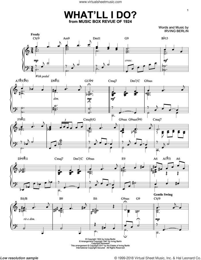 What'll I Do? [Jazz version] sheet music for piano solo by Irving Berlin and Bobby Scott, intermediate skill level