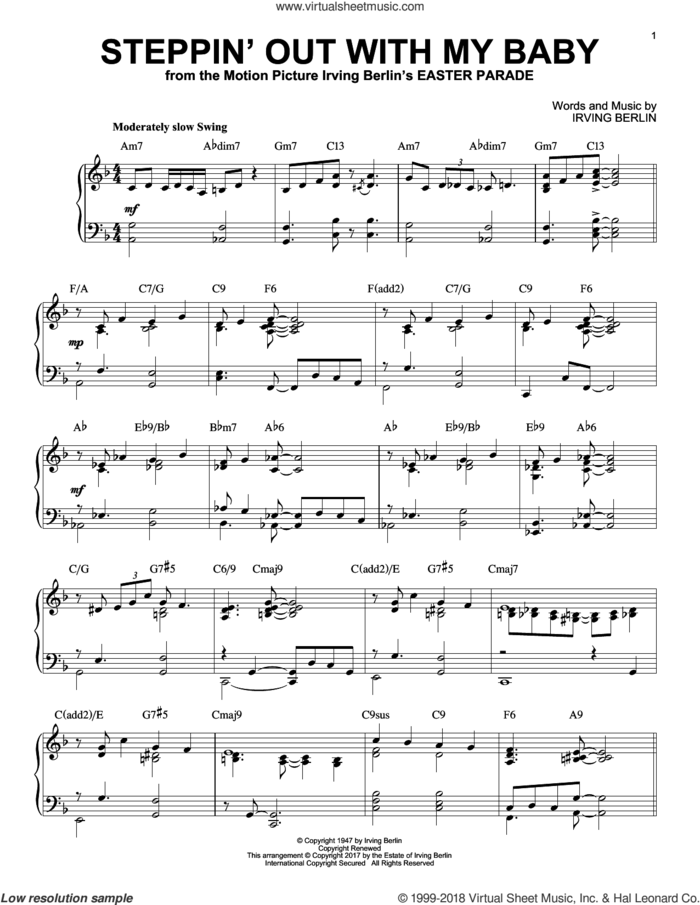 Steppin' Out With My Baby [Jazz version] sheet music for piano solo by Irving Berlin, intermediate skill level