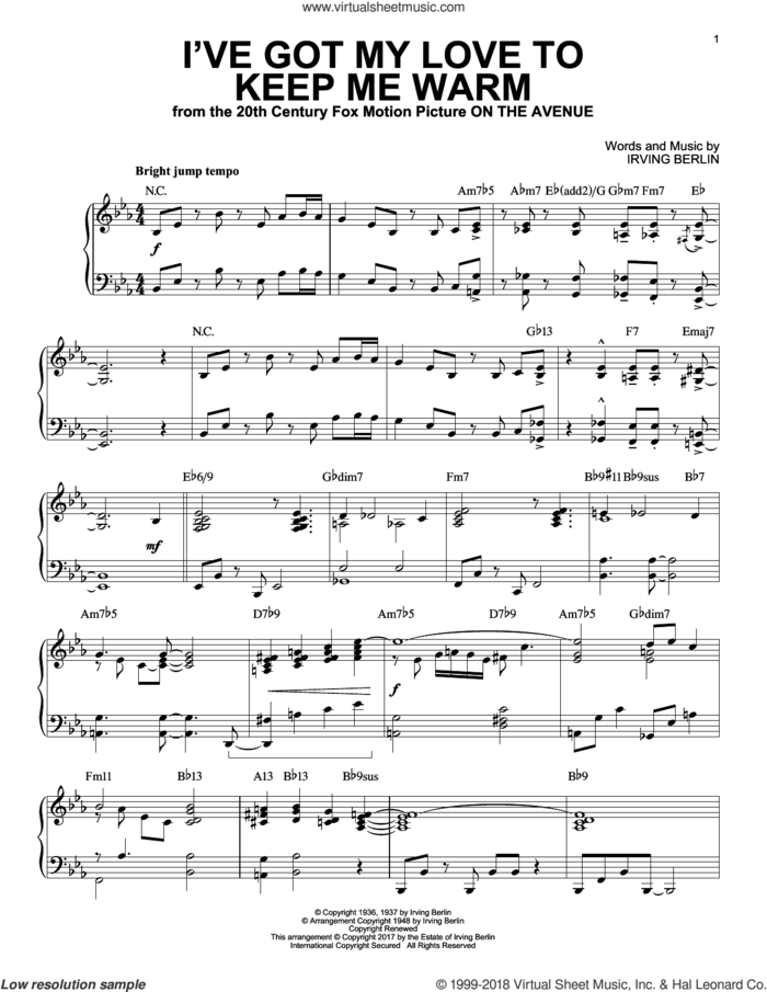 I've Got My Love To Keep Me Warm [Jazz version] sheet music for piano solo by Irving Berlin and Benny Goodman, intermediate skill level