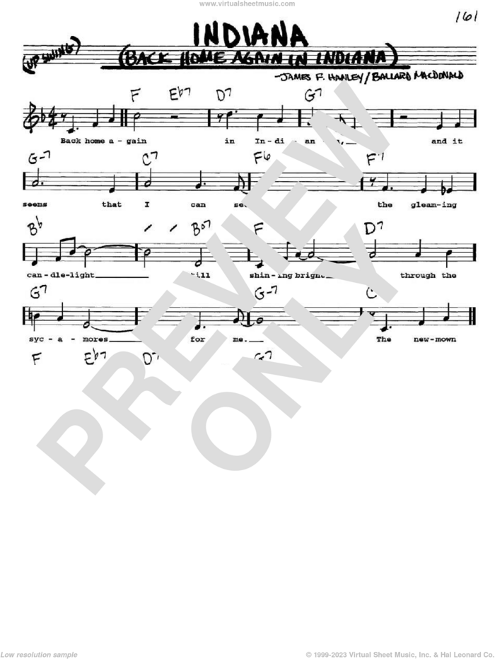 Indiana (Back Home Again In Indiana) sheet music for voice and other instruments  by Ballard MacDonald and James Hanley, intermediate skill level