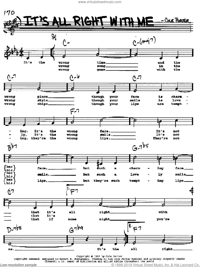 It's All Right With Me sheet music for voice and other instruments  by Cole Porter, intermediate skill level