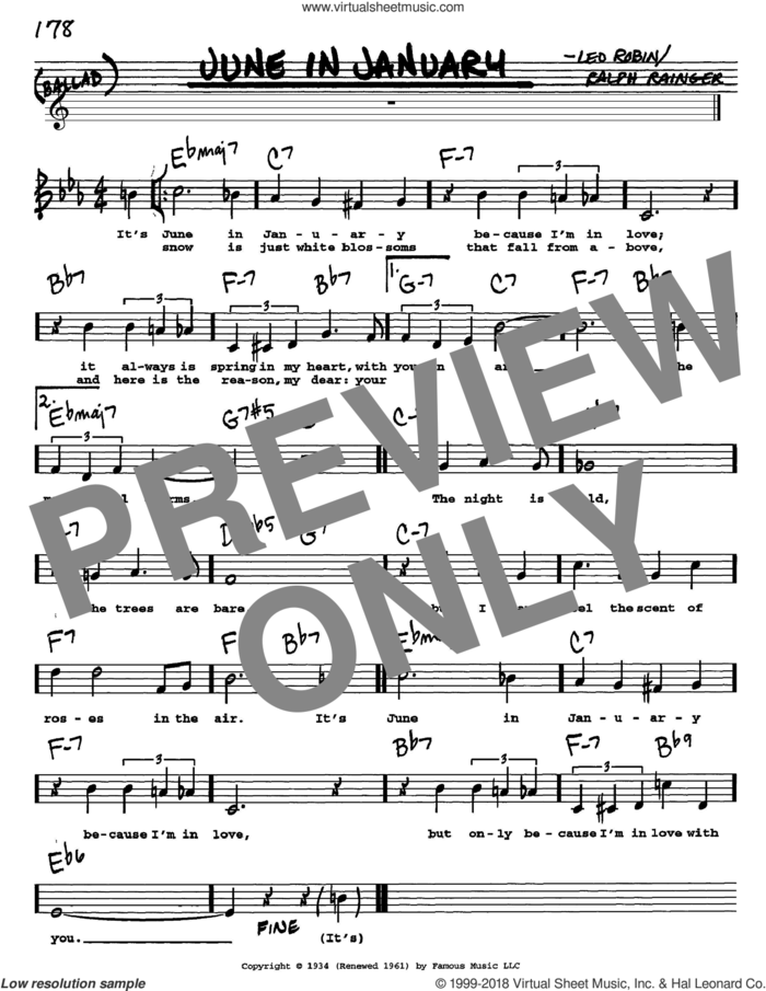 June In January sheet music for voice and other instruments  by Ralph Rainger and Leo Robin, intermediate skill level