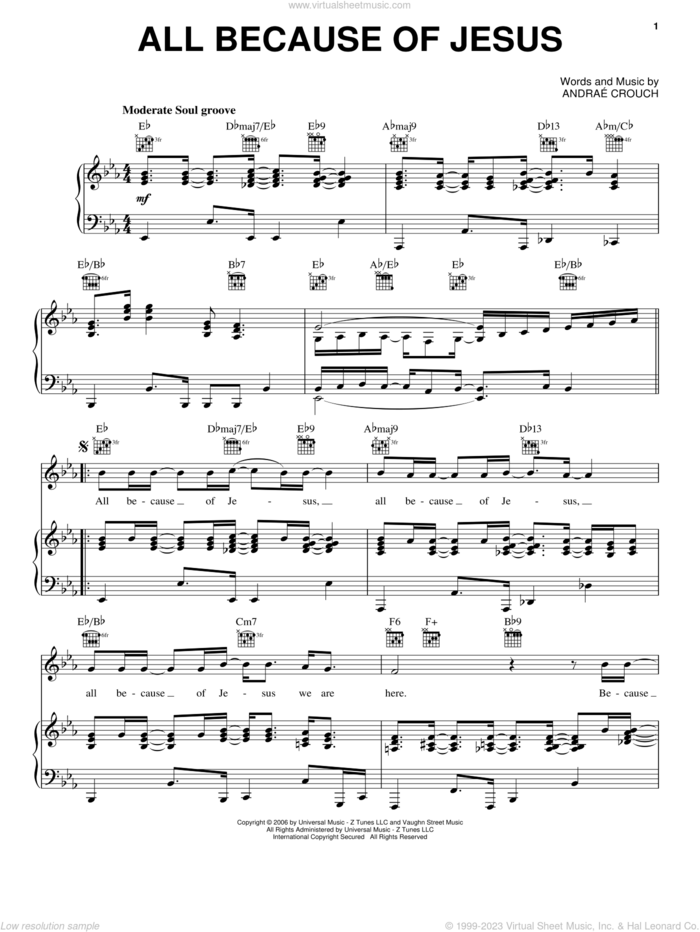 All Because Of Jesus sheet music for voice, piano or guitar by Andrae Crouch, intermediate skill level