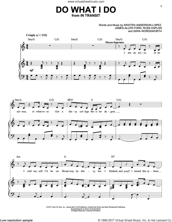 Do What I Do sheet music for voice, piano or guitar by Kristen Anderson-Lopez, James-Allen Ford, Russ Kaplan and Sara Wordsworth, intermediate skill level
