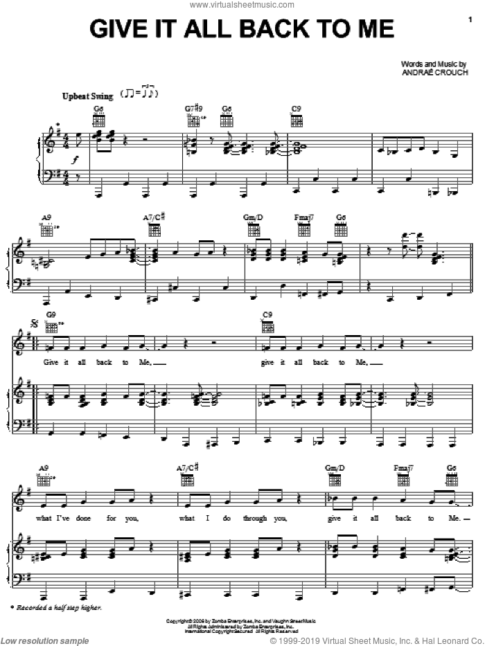 Give It All Back To Me sheet music for voice, piano or guitar by Andrae Crouch, intermediate skill level
