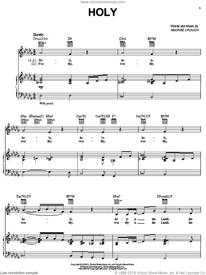Holy sheet music for voice, piano or guitar by Andrae Crouch, intermediate skill level