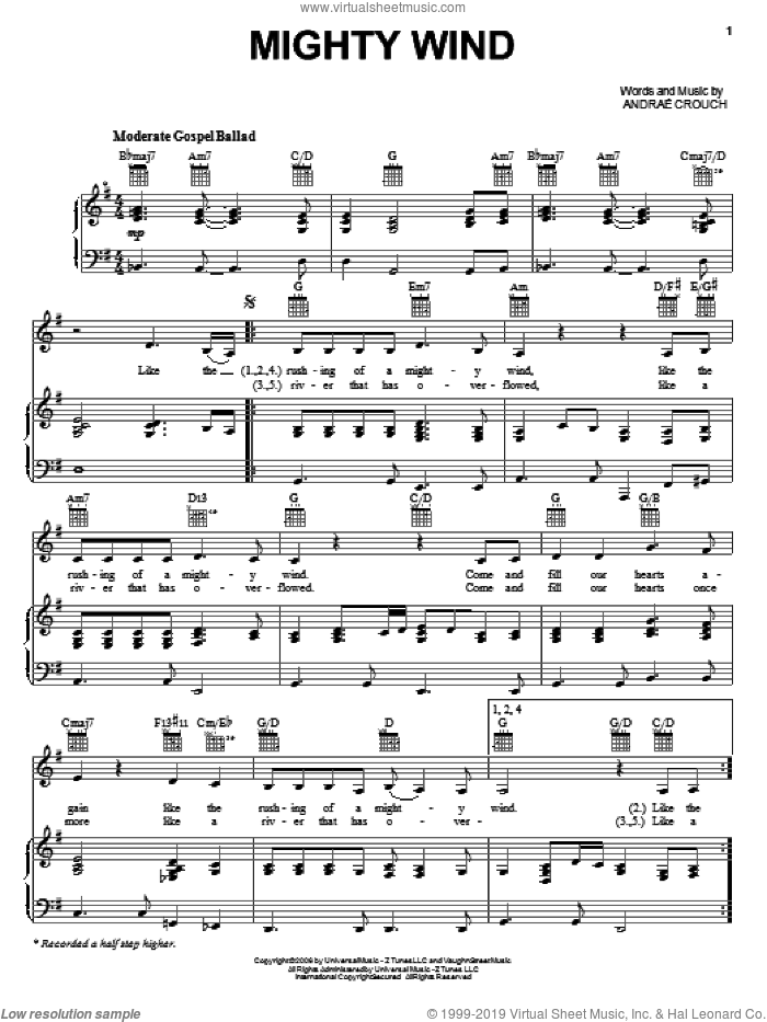 Mighty Wind sheet music for voice, piano or guitar by Andrae Crouch, intermediate skill level
