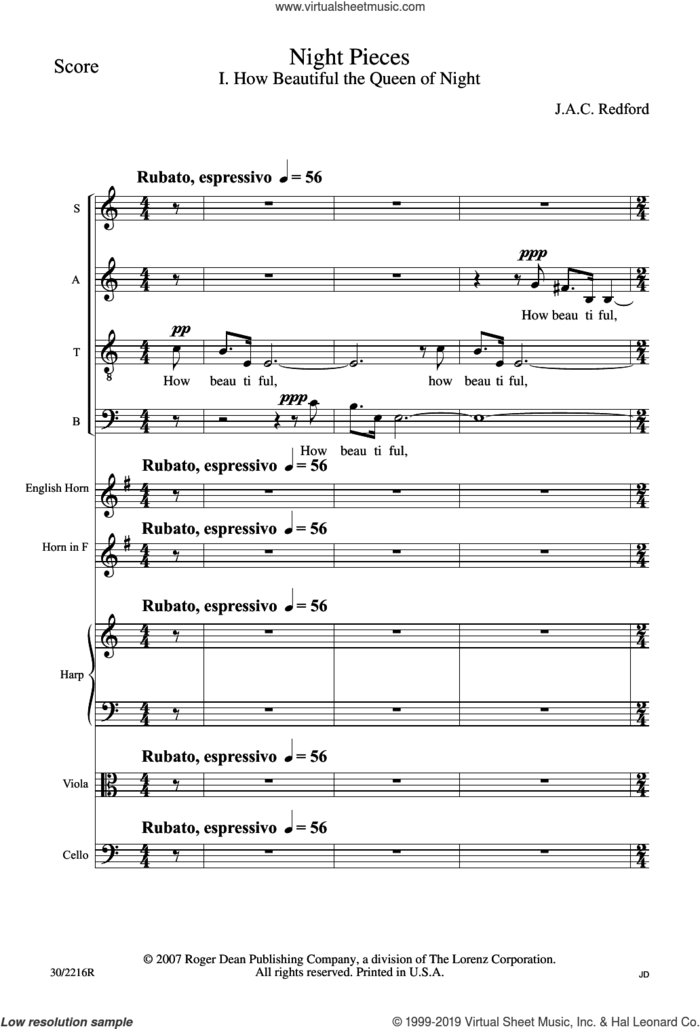 Night Pieces (COMPLETE) sheet music for orchestra/band by Jac Redford and William Wordsworth, intermediate skill level