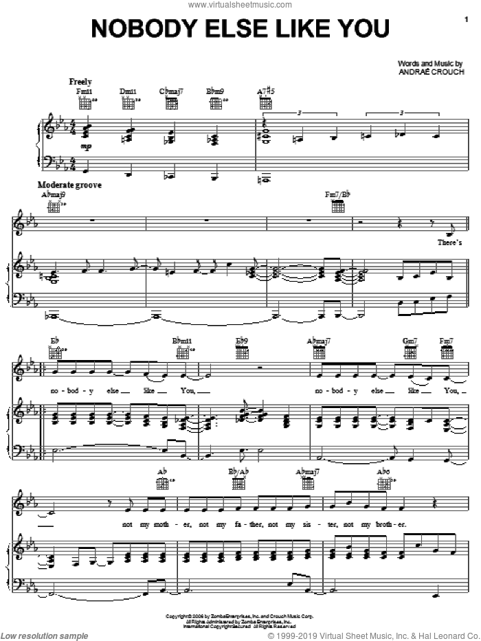 Nobody Else Like You sheet music for voice, piano or guitar by Andrae Crouch, intermediate skill level