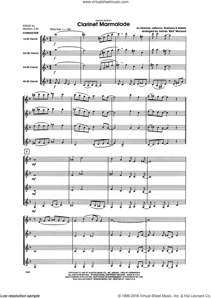 Clarinet Marmalade (COMPLETE) sheet music for clarinet quartet by James 'Red' McLoud, EDWARDS and Larocca, intermediate skill level