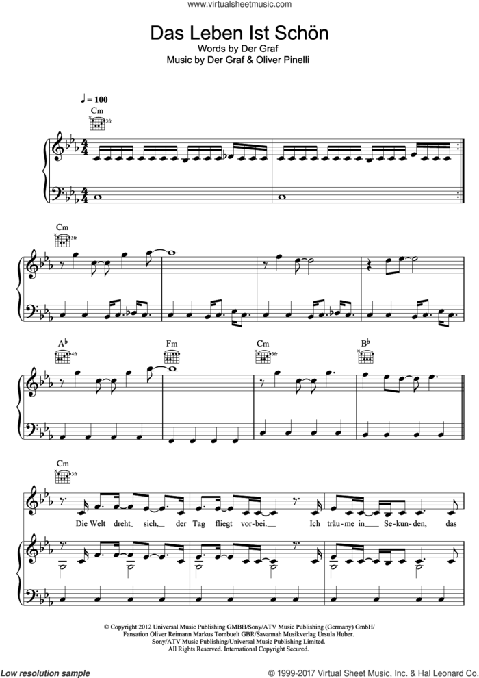 Das Leben Ist Schon sheet music for voice, piano or guitar by Unheilig, Der Graf and Oliver Pinelli, intermediate skill level