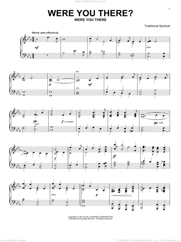 Were You There? sheet music for piano solo , Kurt Kaiser and Charles Winfred Douglas (Harm), intermediate skill level