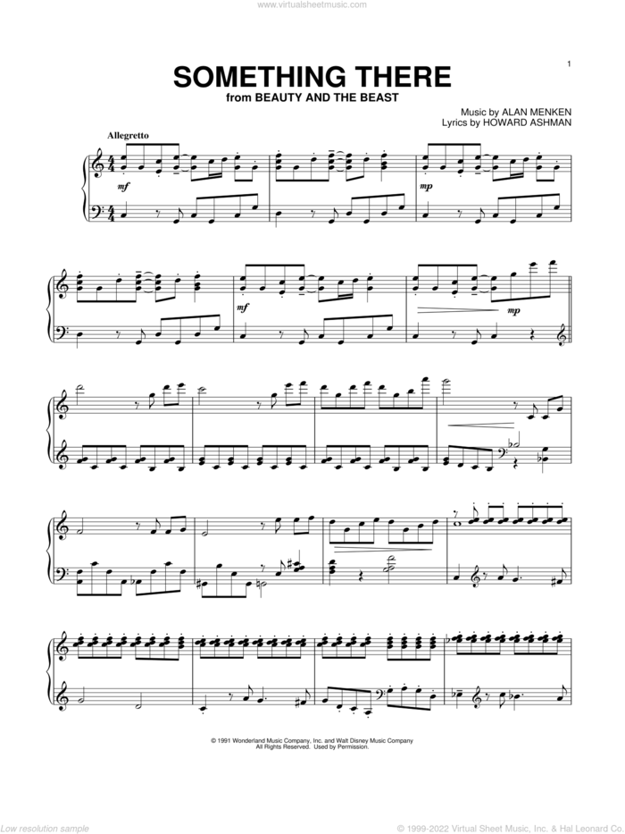 Something There (from Beauty And The Beast) sheet music for piano solo by Alan Menken, Tim Rice and Howard Ashman, intermediate skill level