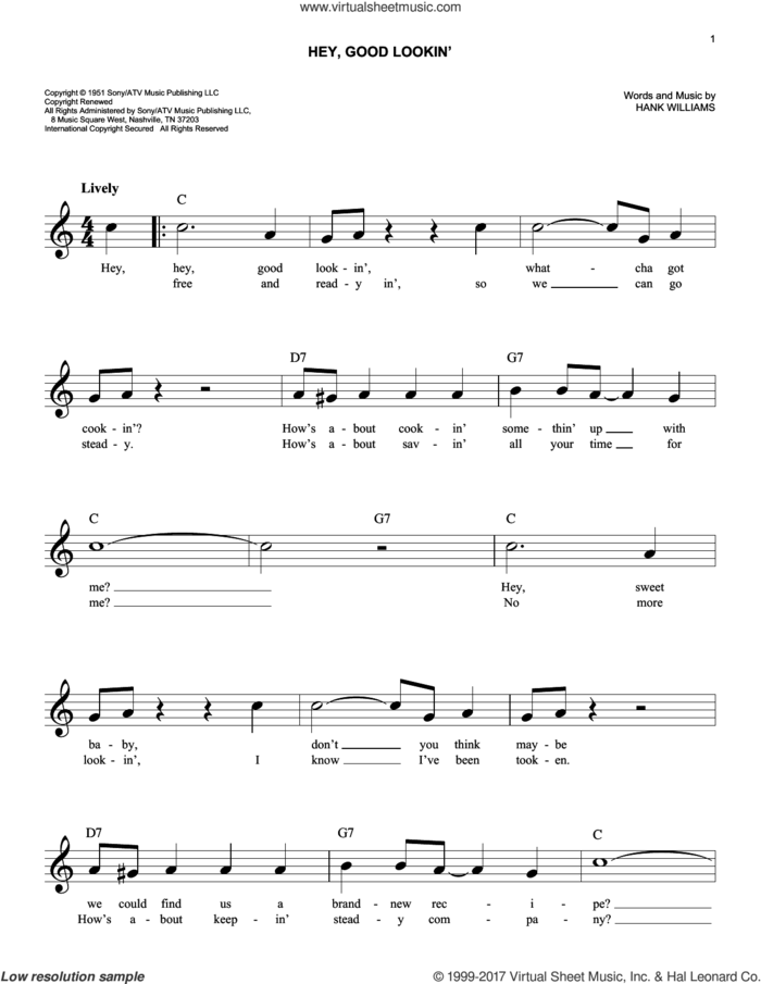 Hey, Good Lookin' sheet music for voice and other instruments (fake book) by Hank Williams, easy skill level