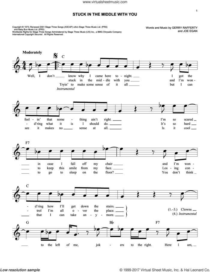 Stuck In The Middle With You sheet music for voice and other instruments (fake book) by Stealers Wheel, Gerry Rafferty and Joe Egan, intermediate skill level