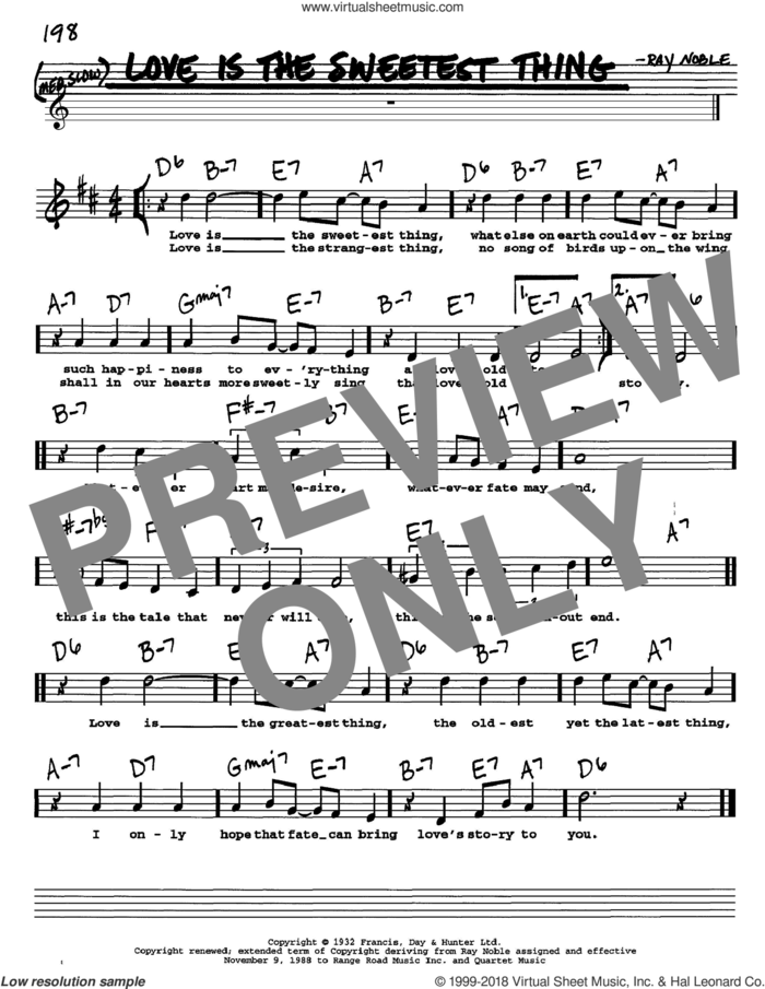 Love Is The Sweetest Thing sheet music for voice and other instruments  by Ray Noble, intermediate skill level