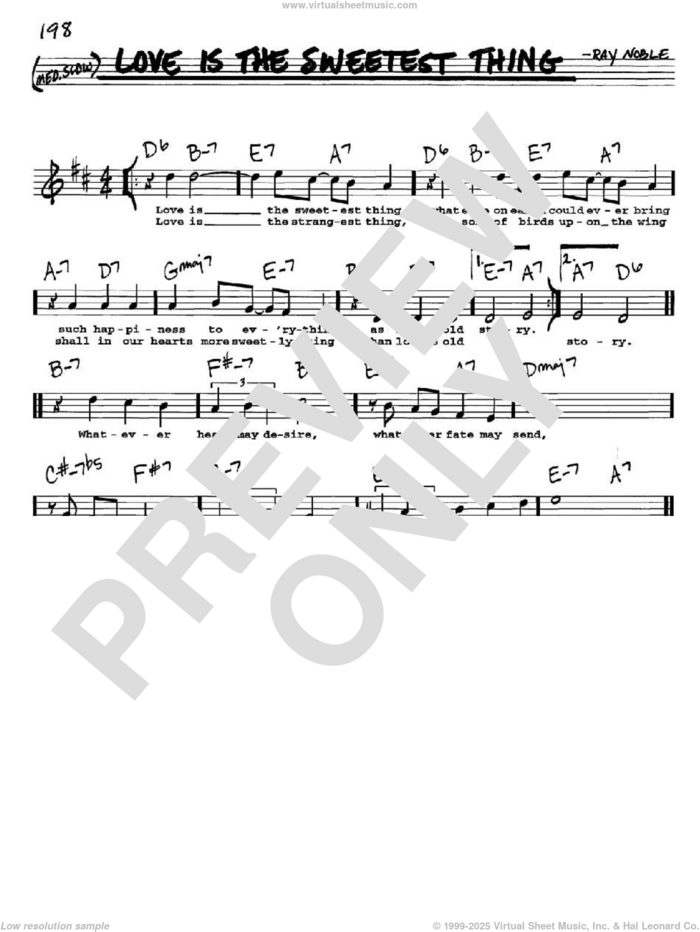 Love Is The Sweetest Thing sheet music for voice and other instruments  by Ray Noble, intermediate skill level