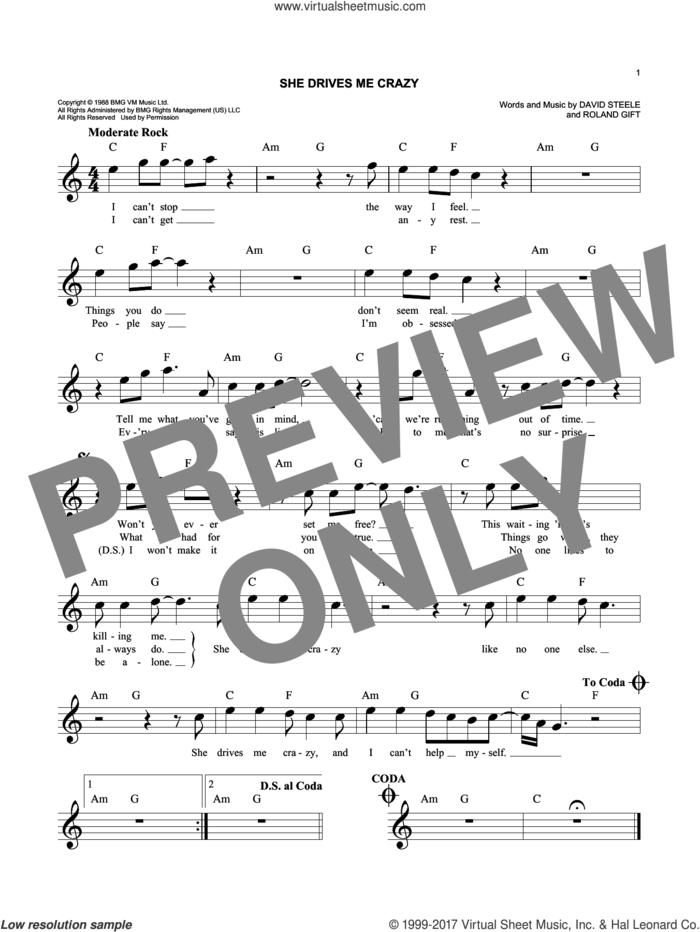 She Drives Me Crazy sheet music for voice and other instruments (fake book) by Fine Young Cannibals, David Steele and Roland Gift, easy skill level