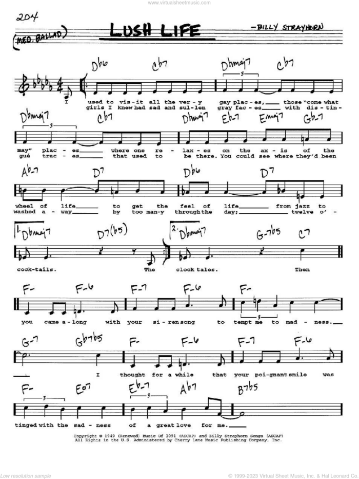 Lush Life sheet music for voice and other instruments  by Billy Strayhorn, intermediate skill level