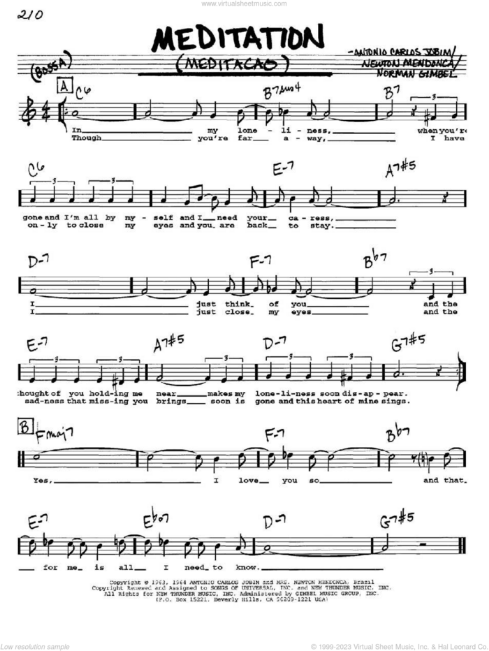 Meditation (Meditacao) sheet music for voice and other instruments  by Antonio Carlos Jobim, Newton Mendonca and Norman Gimbel, intermediate skill level