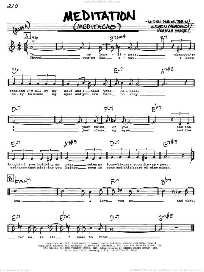 Meditation (Meditacao) sheet music for voice and other instruments  by Antonio Carlos Jobim, Newton Mendonca and Norman Gimbel, intermediate skill level