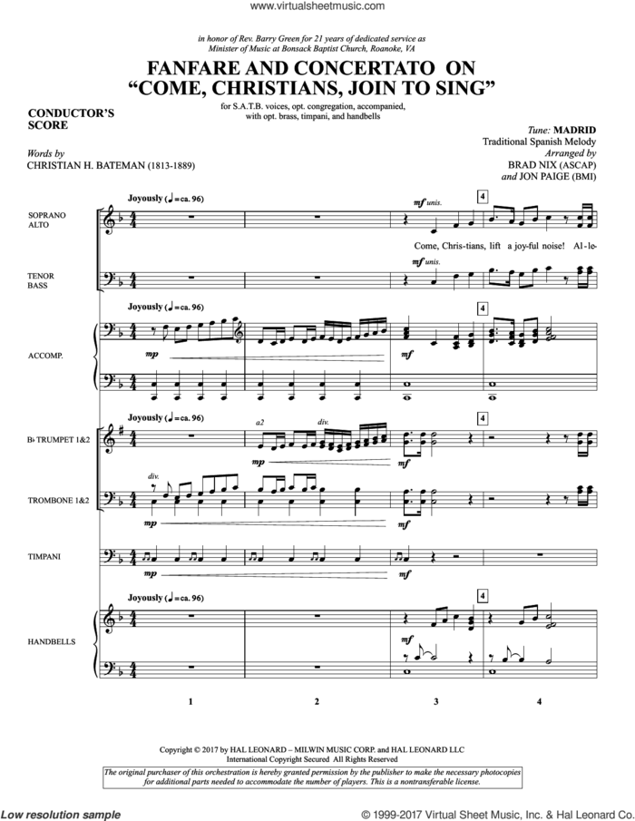 Fanfare and Concertato on 'Come, Christians, Join to Sing' sheet music for orchestra/band (full score) by Brad Nix, Christian Henry Bateman, Jon Paige and Miscellaneous, intermediate skill level