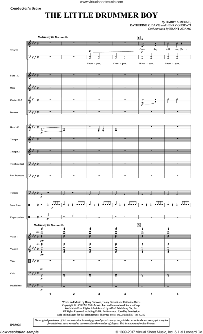The Little Drummer Boy (COMPLETE) sheet music for orchestra/band by Katherine Davis, Harry Simeone and Henry Onorati, intermediate skill level