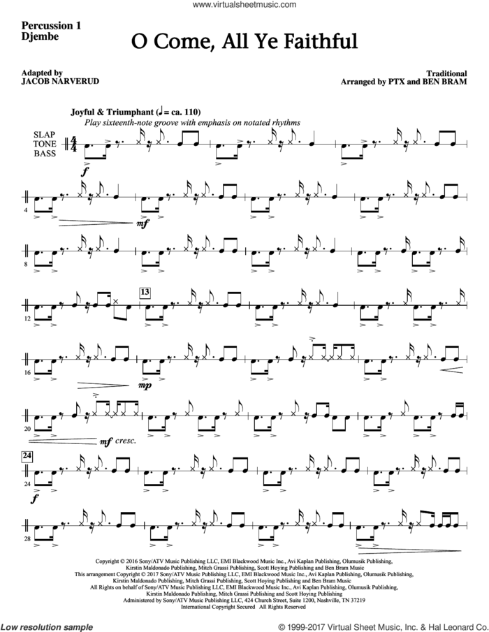 O Come, All Ye Faithful (arr. Jacob Narverud) (complete set of parts) sheet music for orchestra/band by Jacob Narverud, Miscellaneous and Pentatonix, intermediate skill level