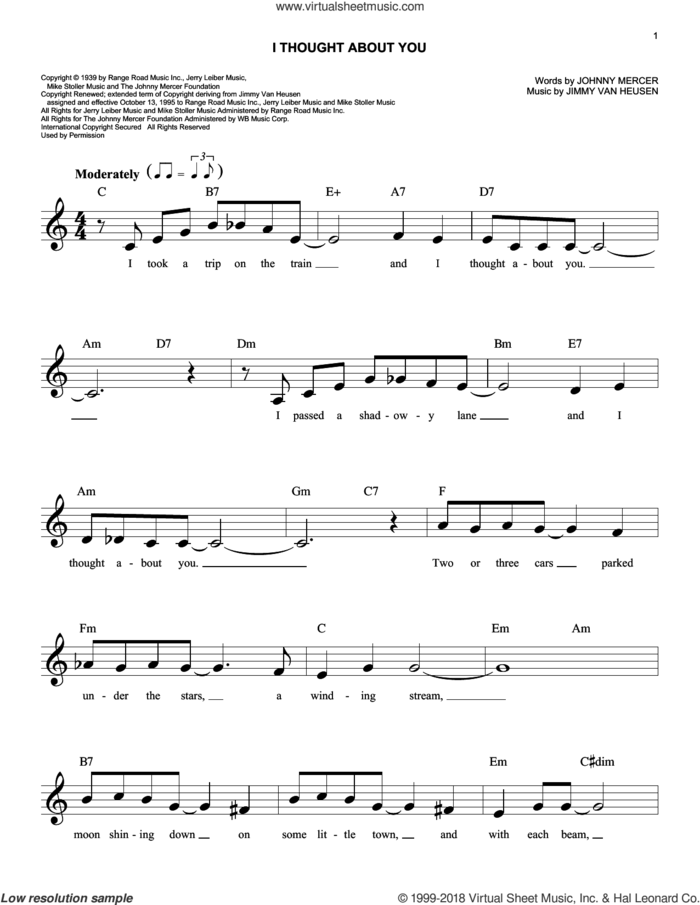 I Thought About You sheet music for voice and other instruments (fake book) by Johnny Mercer, Benny Goodman and Jimmy Van Heusen, easy skill level