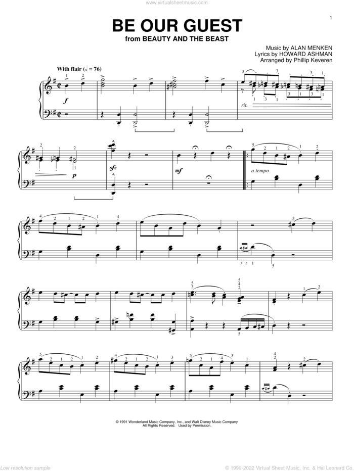 Be Our Guest [Ragtime version] (from Beauty And The Beast) (arr. Phillip Keveren) sheet music for piano solo by Alan Menken, Phillip Keveren, Alan Menken & Howard Ashman and Howard Ashman, intermediate skill level
