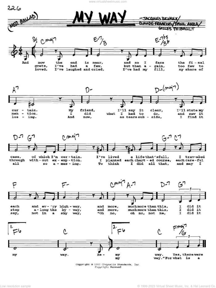 My Way sheet music for voice and other instruments  by Paul Anka, Elvis Presley, Frank Sinatra, Claude Francois, Gilles Thibault and Jacques Revaux, intermediate skill level
