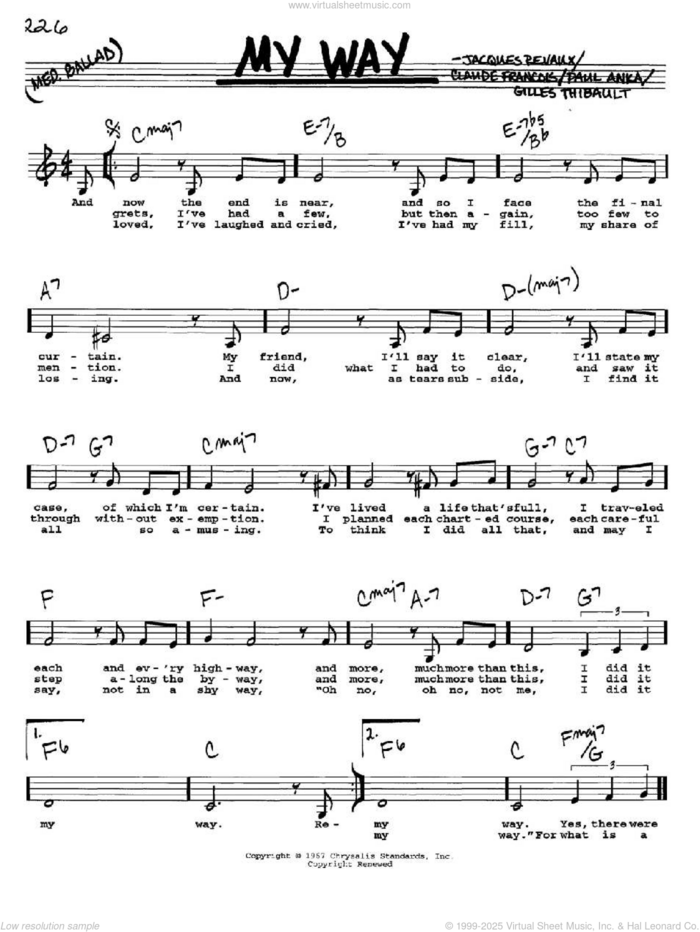 My Way sheet music for voice and other instruments  by Paul Anka, Elvis Presley, Frank Sinatra, Claude Francois, Gilles Thibault and Jacques Revaux, intermediate skill level