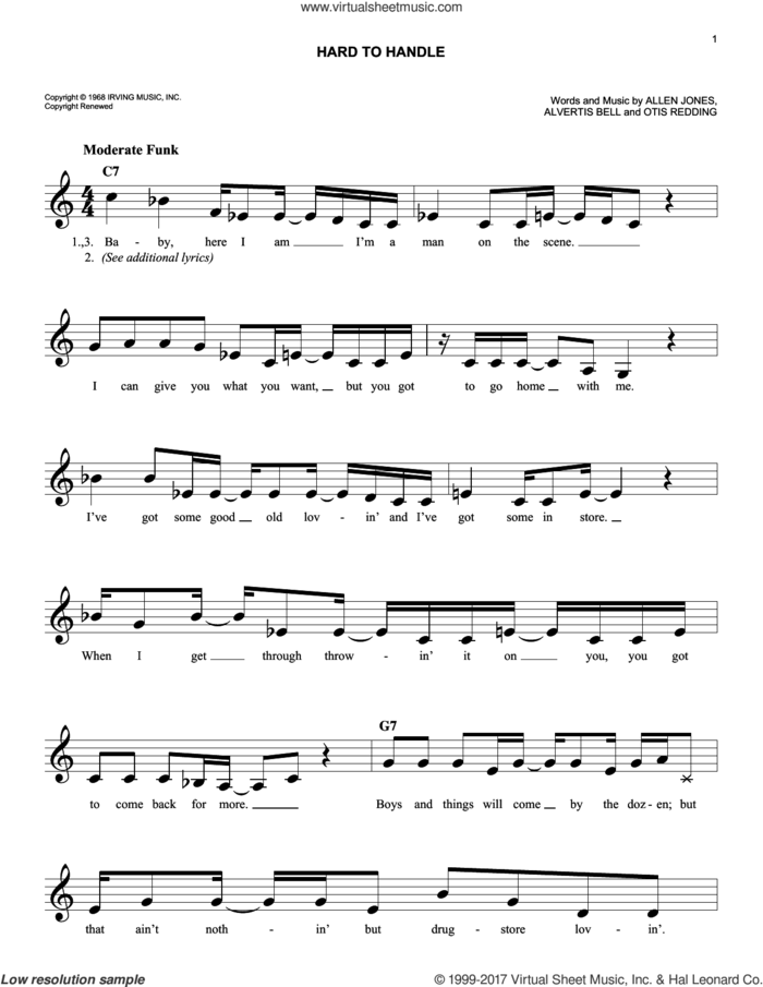 Hard To Handle sheet music for voice and other instruments (fake book) by The Black Crowes, Allen Jones, Alvertis Bell and Otis Redding, intermediate skill level