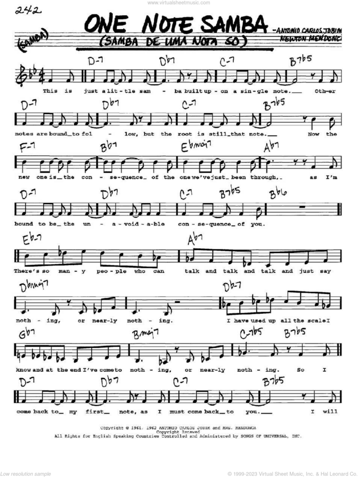 One Note Samba (Samba De Uma Nota So) sheet music for voice and other instruments  by Antonio Carlos Jobim and Newton Mendonca, intermediate skill level