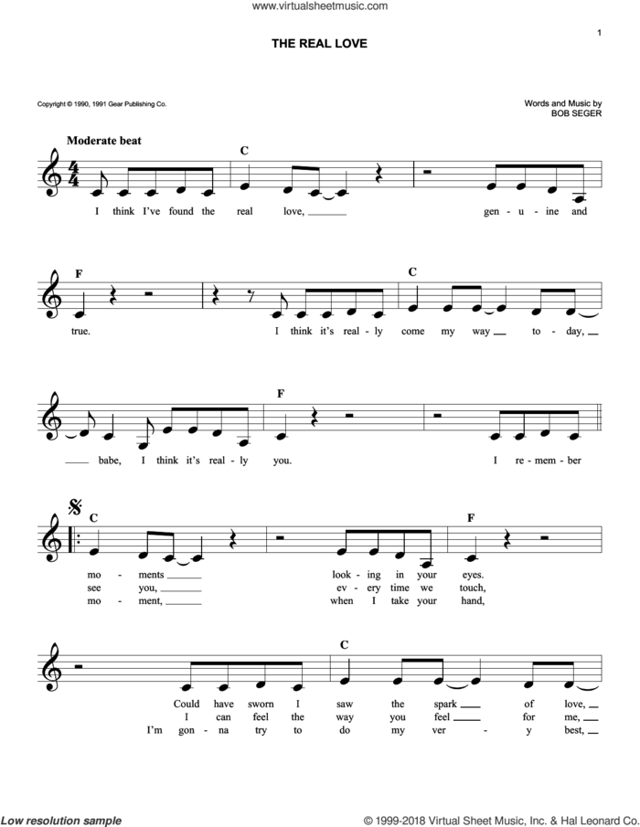 The Real Love sheet music for voice and other instruments (fake book) by Bob Seger, easy skill level