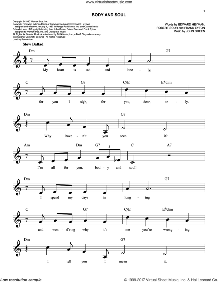 Body And Soul sheet music for voice and other instruments (fake book) by Tony Bennett & Amy Winehouse, Edward Heyman, Frank Eyton, Johnny Green and Robert Sour, easy skill level