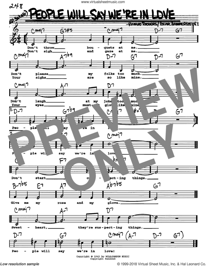 People Will Say We're In Love (from Oklahoma!) sheet music for voice and other instruments  by Rodgers & Hammerstein, Oklahoma! (Musical), Oscar II Hammerstein and Richard Rodgers, intermediate skill level