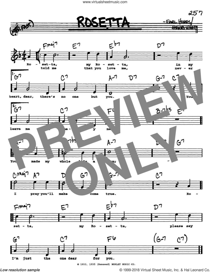Rosetta sheet music for voice and other instruments  by Earl Hines and Henri Wood, intermediate skill level