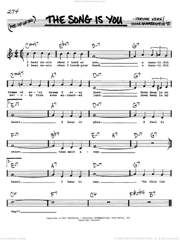 The Song Is You sheet music for voice and other instruments  by Jerome Kern and Oscar II Hammerstein, intermediate skill level